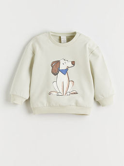 Bisiklet Yaka Bask?l? Erkek Bebek Sweatshirt