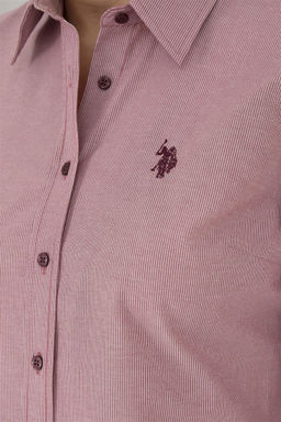 Женская бордовая рубашка в полоску с длинным рукавом - U.s. polo assn фото 7