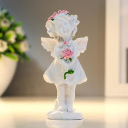 Цена за 2 шт. Фигурка полистоун «Ангел-девочка в розовом венке с розой», 7.8×3.8×2.5 см, МИКС