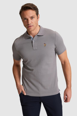 Erkek Gri Regular Fit Polo Yaka Basic Ti__rt