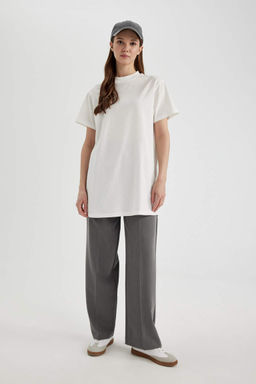 Футболка-туника из 100% хлопка с короткими рукавами и круглым вырезом стандартного кроя - Defacto фото 2