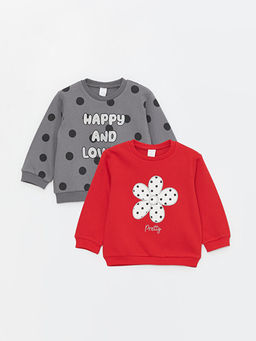 Bisiklet Yaka Uzun Kollu Bask?l? K?z Bebek Sweatshirt 2li