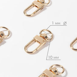 Цена за 2 шт. Карабин металлический, 34×12.5 мм / 10×1 мм, 5 шт., цвет золотой
