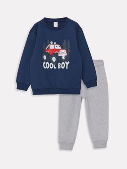 Bisiklet Yaka Uzun Kollu Bask?l? Erkek Bebek Sweatshirt ve E?ofman Alt 2li Tak?m