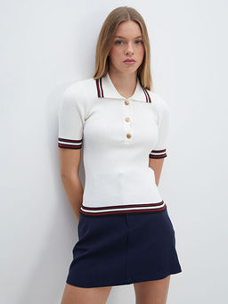 Polo Yaka Dokulu Kad?n Triko Kazak