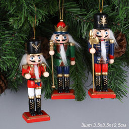 Новогоднее украшение Щелкунчик 3 штуки 12 см / TU-478 /уп 48/