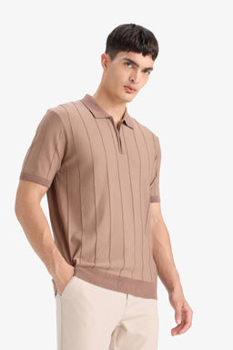 Standart Fit Polo Yaka Yar_m Fermuarl_ Triko K_sa Kollu Ti__rt - Defacto фото 3
