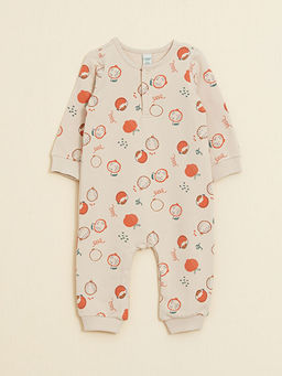 Bisiklet Yaka Uzun Kollu Bask?l? Organik Pamuklu Erkek Bebek Tulum