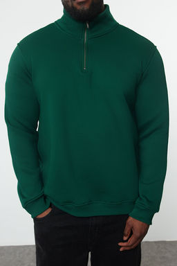 TRENDYOL MAN Yesil Buyuk Beden Oversize/Normal Kesim Dik Yaka Fermuarl? Ici Polarl? Sweatshirt TMNAW24AO00024 - Trendyolmilla фото 3