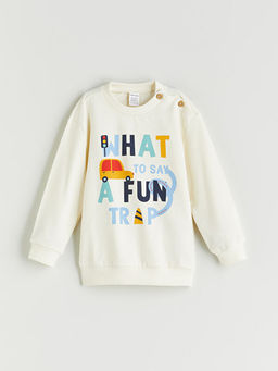 Bisiklet Yaka Bask?l? Erkek Bebek Sweatshirt ve E?ofman Alt 2li