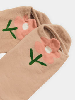 Цена за 5 пар! Носки женские коричневые с рисунком в виде цветов и 3-d рисунком на борту капучино 397K-2747