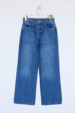 Ac?k Mavi DOKUMLU Normal Bel %100 Pamuk Wide Leg Jeans TWOSS26JE00135 - Trendyolmilla фото 7