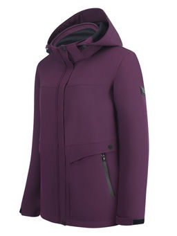 Ветровка женская софтшелл виндстоппер с капюшоном спортивная темно-фиолетового цвета 9616_1TF