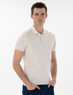 Ekru Slim Fit D__meli Polo Yaka Triko Ti__rt