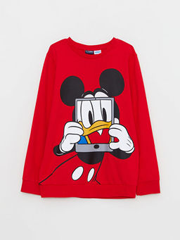 Bisiklet Yaka Mickey Mouse Bask?l? Uzun Kollu Pamuklu Erkek ?ocuk Ti??rt