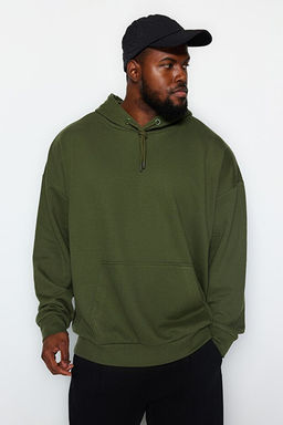 Haki B_y_k Beden Oversize/Geni_ Kesim __i Polar/S_cak Tutan Pamuk Sweatshirt TMNAW24AO00013 - Trendyolmilla фото 2
