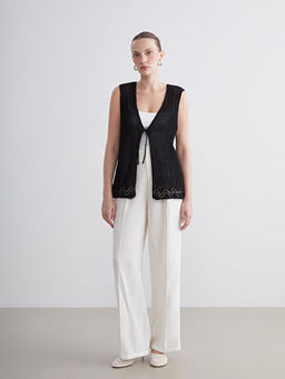 V Yaka Ajurlu Kad?n Triko Yelek