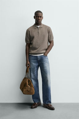 POLO PUNTO CREMALLERA / marron/blanco