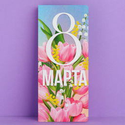 Цена за 10 шт. Открытка с местом под шоколад C 8 Марта
