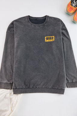 TRENDYOL MAN Antrasit %100 Pamuk Buyuk Beden Oversize Y?kama Efektli S?rt Bask?l? Sweatshirt TMNAW25AO00018 - Trendyolmilla фото 7
