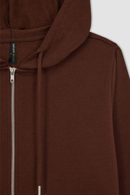 Базовая толстовка на молнии с капюшоном обычного кроя - Defacto фото 9