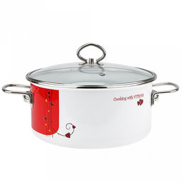 "Romantiko" Кастрюля эмалированная 5л, д26см, h20см, цилиндрическая форма, стеклянная крышка, белый (Россия)