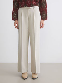 Beli Kemerli Geni? Pa?a Kad?n Pileli Pantolon