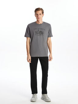 Bisiklet Yaka K?sa Kollu ?stanbul Bask?l? Penye Erkek Ti??rt