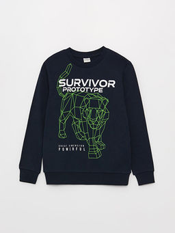 Bisiklet Yaka Bask?l? Uzun Kollu Erkek ?ocuk Ti??rt