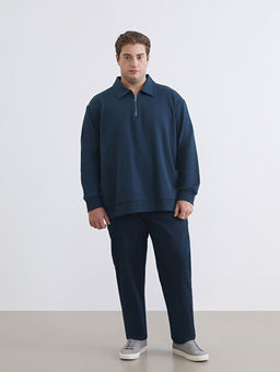 B?y?k Beden Polo Yaka Erkek Sweatshirt