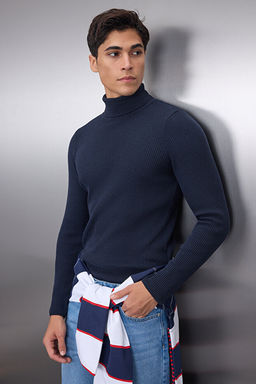 Lacivert Slim Fit Pamuklu Bal_k__ Yaka Fitilli _rg_ Kazak TMNAW20MG0031 - Trendyolmilla фото 2