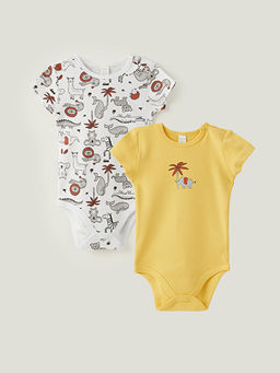 Bisiklet Yaka Uzun Kollu Bask?l? Erkek Bebek ??t??tl? Bodysuit 2li