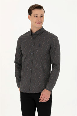 Мужская рубашка антрацитового цвета с длинным рукавом