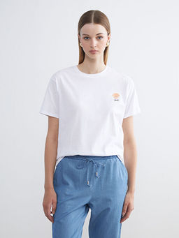 Bisiklet Yaka Nak??l? Kad?n Ti??rt