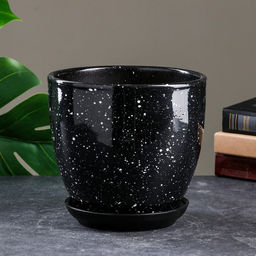 Горшок для цветов Гранит, 2.5 л, d=19 см, h=18 см, керамика, с поддоном, чёрный
