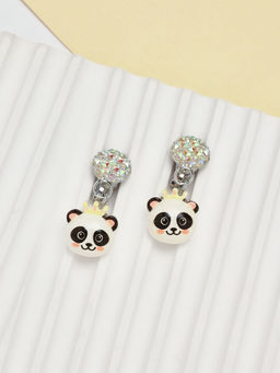 Серьги-клипсы детские «Выбражулька» панда с короной с кругом кристалл, цветные