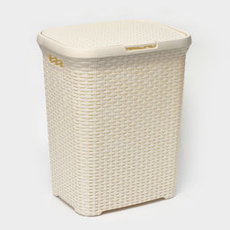 Корзина бельевая, 60 л, 34.6×44.5×56 см, с крышкой, слоновая кость