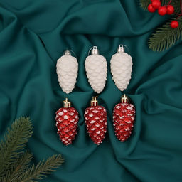 Цена за 2 шт. Ёлочные игрушки 6 шт. Шишки ассорти классик 7.53.5 см, красный белый