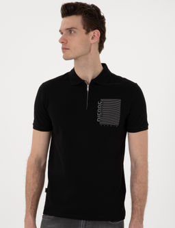 Siyah Slim Fit Polo Yaka Ti__rt