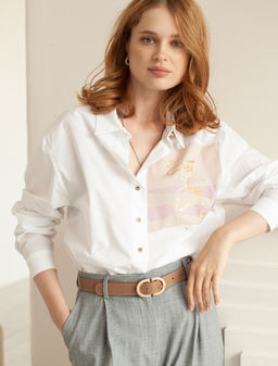 Блузка из 100% хлопкового поплина с принтом - Vilatte фото 6