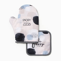 Набор кухонный «Be happy» варежка-прихватка 20×27 см, прихватка 17×17 см 100% п/э