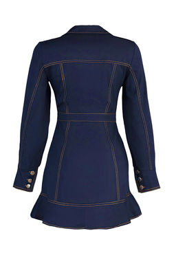 Lacivert Dugme Detayl? Mini Dokuma Gomlek Elbise TWOAW23EL01424