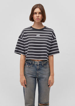 Mavi Logo Bask?l? Siyah Cizgili Crop Tisort  фото 3