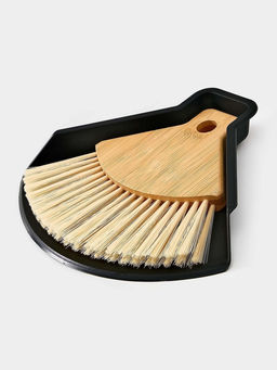 Щётка с совком Meli, бамбуковая ручка, 20×19 см, чёрная