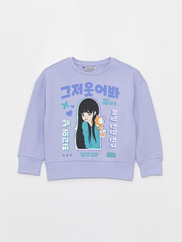 Bisiklet Yaka Bask?l? Uzun Kollu K?z ?ocuk Sweatshirt