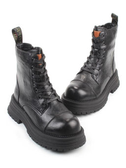 01-A13-1 BLACK Ботинки демисезонные женские (натуральная кожа)