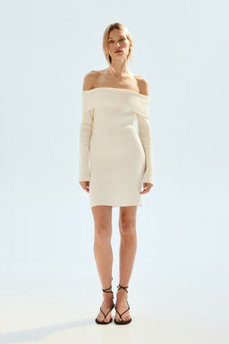Vestido off-the-shoulder en punto de canale - H&m фото 2