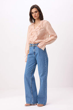 Buz Mavisi Yuksek Bel %100 Pamuk Wide Leg Jeans TWOSS26JE00204 - Trendyolmilla фото 6