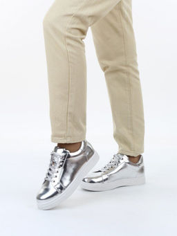 03-C1-1C GREY/SILVER Полуботинки спортивные женские (натуральная кожа)