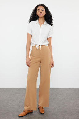 TRENDYOLMILLA Haki Keten Gorunumlu Straight/Duz Kesim Dokuma Pantolon TWOSS24PL00163 фото 2